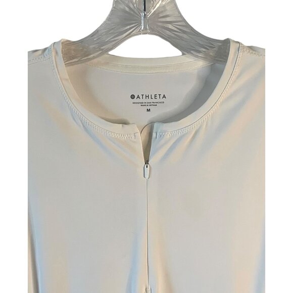 •SOLD•ATHLETA Bright White Cap Sleeve Perforated Pacifica II Zip-Neck Tank Top M - Picture 4 of 9